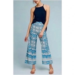 Anthropologie Blue Patterned Wide-Leg Pants